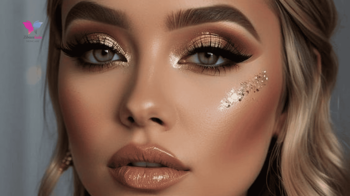 آرایش چشم با سایه طلایی و مژه پرپشت