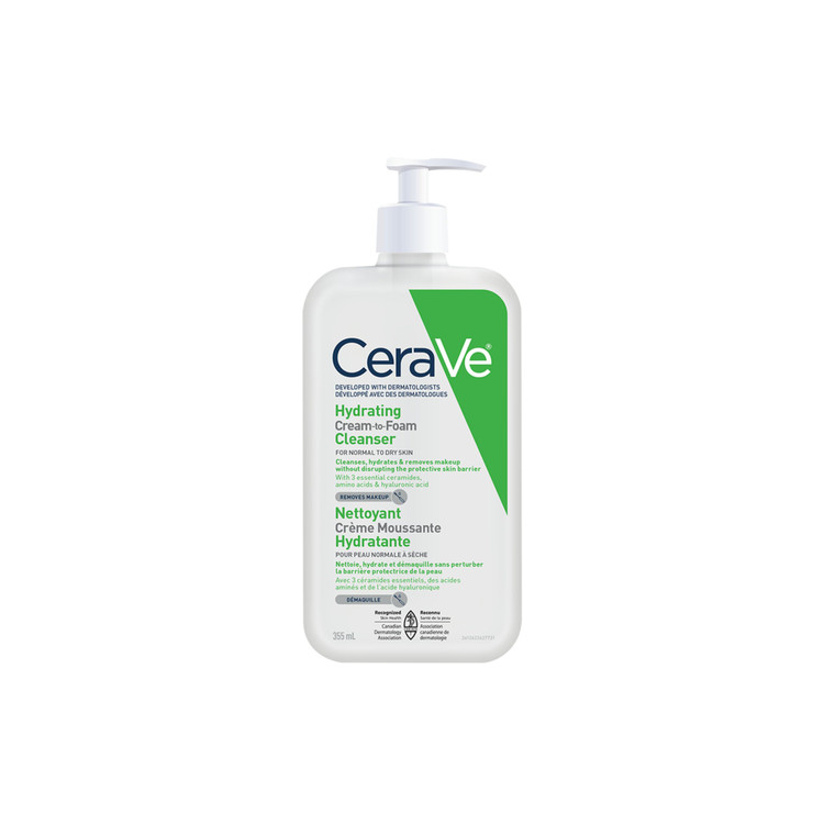 شوینده صورت آبرسان CeraVe، مناسب برای پوستهای نرمال تا خشک، حاوی سرامیدها و هیالورونیک اسید برای پاکسازی ملایم و آبرسانی عمقی
