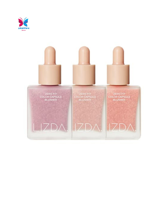 نمای نزدیک از رژگونه مایع کپسولی برند لیزدا با بافت ژلهای و سبک