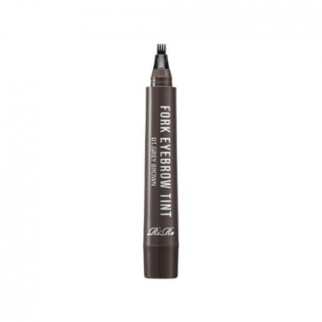 صویر ماژیک ابرو هاشور زن چنگالی RIRE Fork Eyebrow Tint در رنگ قهوه‌ای تیره، با تمرکز بر اپلیکاتور چهار شاخه (4-Tip) برای ایجاد خطوط مویی طبیعی
